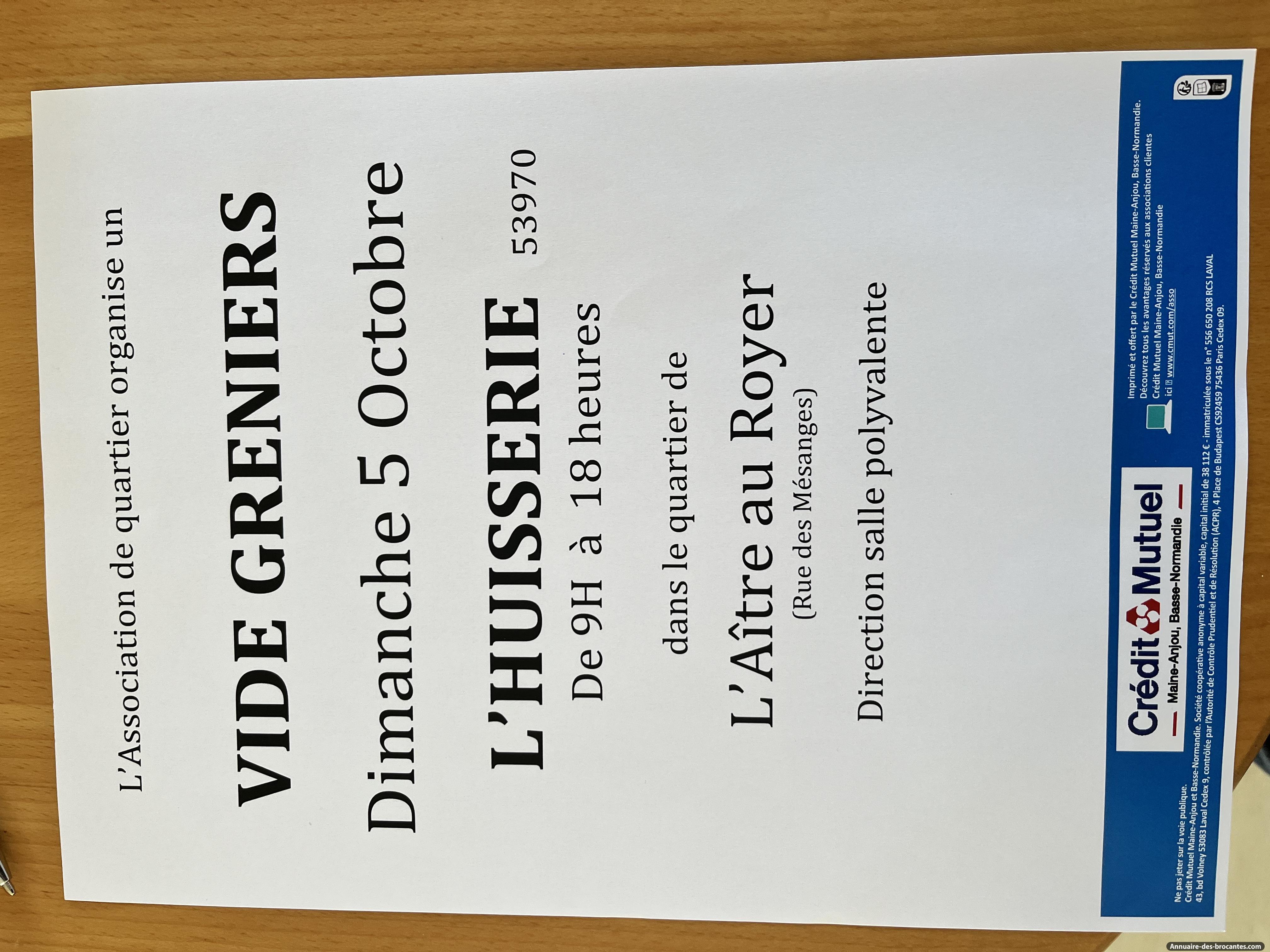 Affiche de Vide-greniers à L'Huisserie
