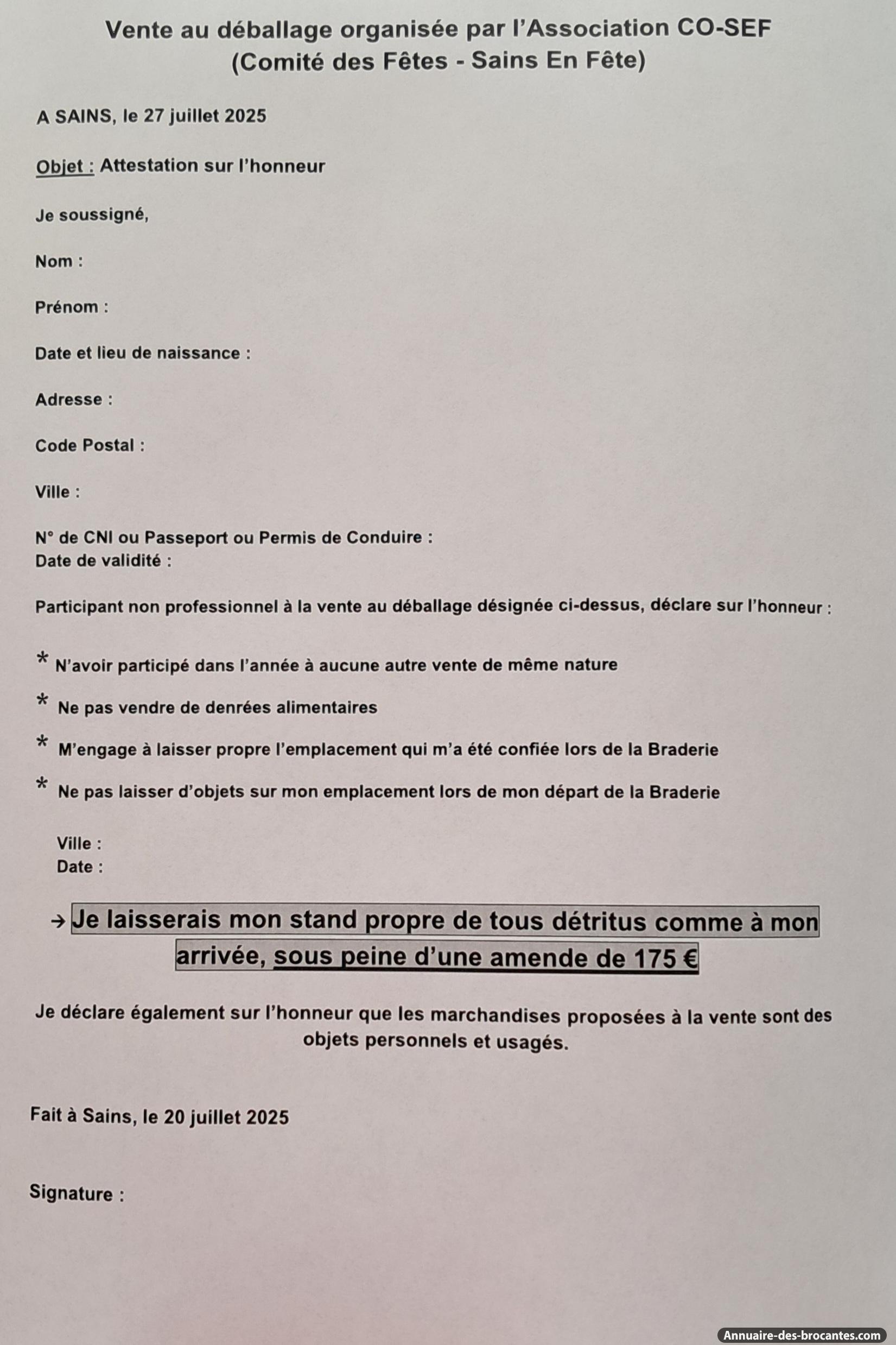 Affiche de Vide-greniers à Sains